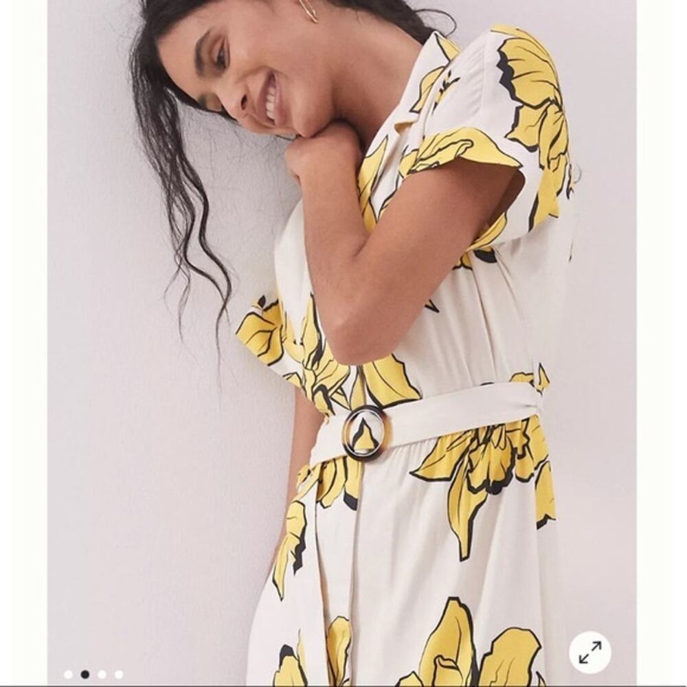 SLATE & WILLOW ANTHROPOLOGY Yellow White Floral Saskia Front Button Dress XS - Picture 4 of 13